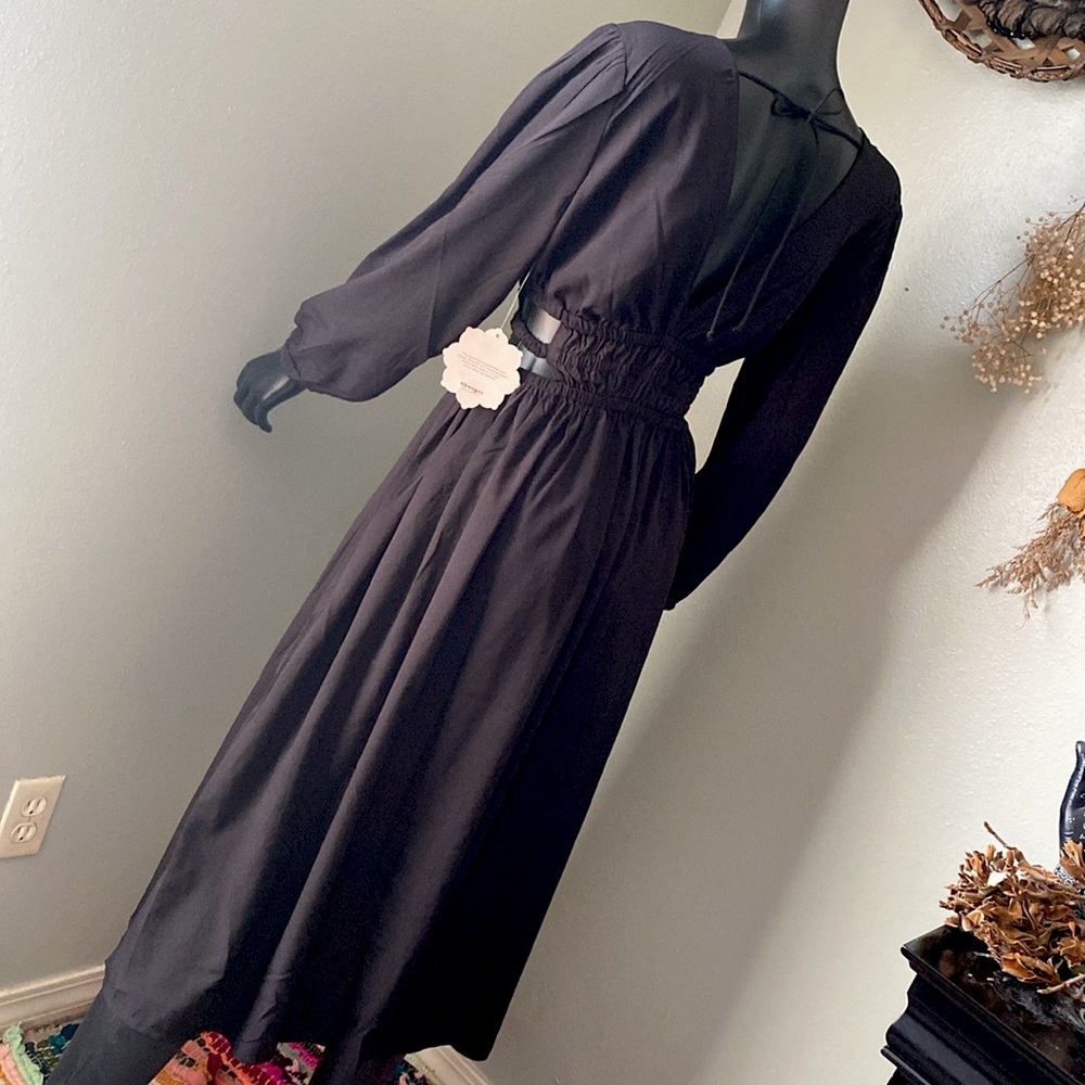 Indulge Black Bishop Sleeve Wrap Dress V-Neck - Picture 7 of 13